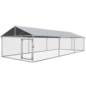 PawHut 19.7' x 7.5' x 4.9' Dog Kennel Outdoor for Large-Sized Dogs with Waterproof UV Resistant Roof, Silver